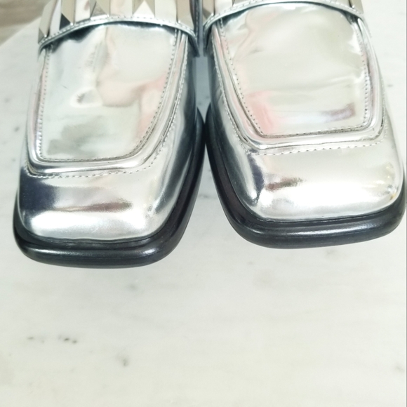 Rag & bone Silver Maxwell Loafers Flats NWT Studded Shiny Leather Casual Grunge - Picture 7 of 14
